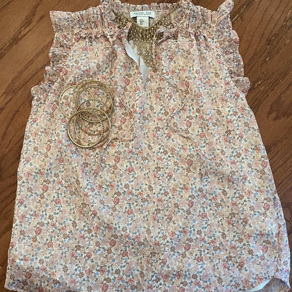 Blush pink Rachel Zoe chiffon blouse with ruffled cap sleeves SMALL
